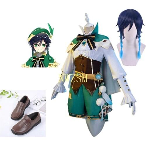 2020 New Game Genshin Impact cosplay Anime Accessories Project VENTI Cosplay Costume Womens Cloak Shirt Pants Belt Socks Set