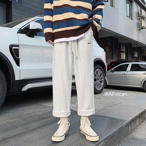 New Gray Winter Thick Warm Casual Streetwear Trousers Male Straight Loose Wide Leg Pant 2020 Hot Sale Corduroy Pants Mens