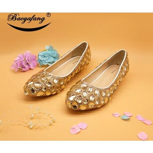 BaoYaFang 2019 New Arrive Womens Wedding shoes champagne crystal wedges shoes Bridal fashion shoes woman big size 44