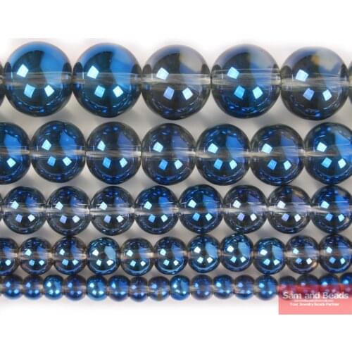 Wholesale Natural Stone Blue Plated Clear Quartz Crystals Beads For Jewelry Making Strand 15" 6 8 10 12mm Pick size BPQ9