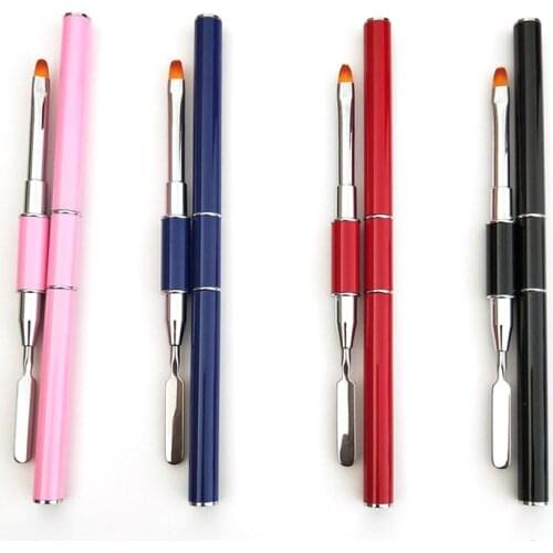 Pink/Black Dual Ended Nail Art Acrylic UV Gel Extension Builder Flower Painting Pen Brush Remover Spatula Stick Nail Brush D013