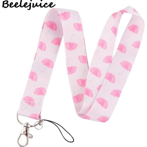 Pink Umbrella Rainy Day Lanyard for Keys Phone Cool Neck Strap Lanyard for Camera Whistle ID Badge Cute webbings ribbons Gifts