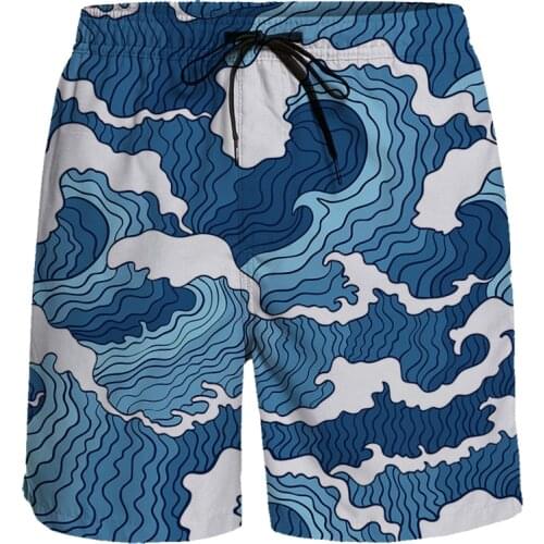 Casual Shorts Marine style Wave Pattern Short Pants Breathable Quick Dry Beach Pants Running Sports Shorts Men Board Shorts
