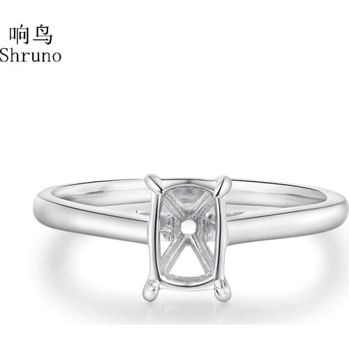 Shruno Cushion/Emerald/Radiant/Asscher/Octagon Cut 8x5mm Sterling Silver 925 Semi Mount Engagement Ring Setting Women Jewelry