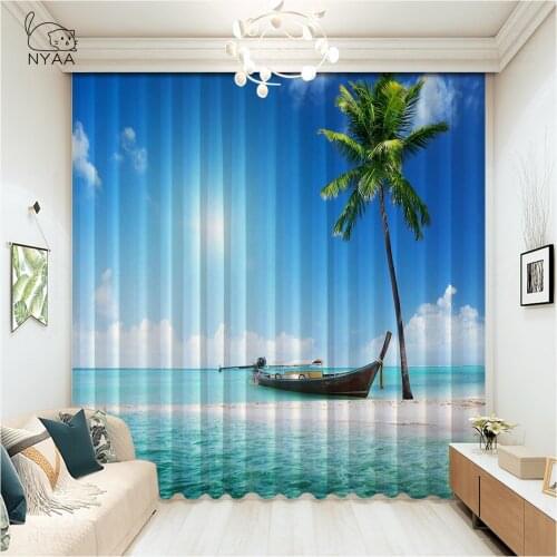 Blue Curtains For Living Room Summer Tropical Curtains Bed For Bedroom Home Decor Blue Sky Landscape Curtain Micro Shading