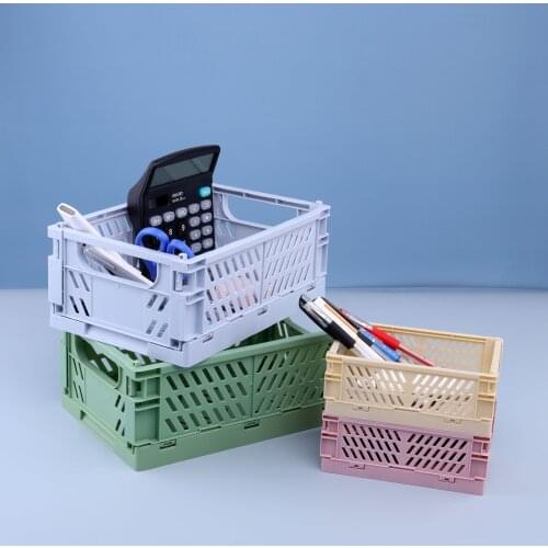 Mini Folding Storage Case Desktop Sundries Organizing Container Basket Handbook Tape Stationery Cosmetic Plastic Storage Box