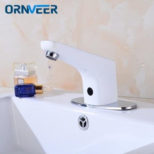 High Quality touchless white Sensor Faucet mixer for bathroom Sink water saving Automatic infrared Inductive Tap Basin Faucet