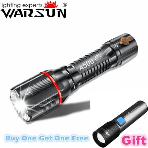 WARSUN A500 Outdoor Self Defense Torch 18650 Battery USB Rechargeable Glare Tactical Led Flashlight Cann't Zoomable