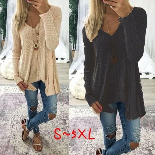 5XL Plus Size Womens Sweaters Autumn Winter Long Sleeve V Neck Loose Sweater Pullover Casual Irregular Sueter Mujer Invierno