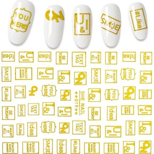 Text Tag LOVE Nail Sticker for Nails Decoration Gold Black Back Glue ON Label Decals Manicure Design Nail Art Stickers Letter