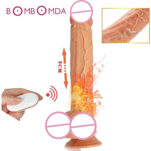 Heating Dildo Vibrator Full Automatic Telescopic Dildo G Spot Stimulator Real Penis Wireless Remote Dildo Vibrator Women Sex Sho