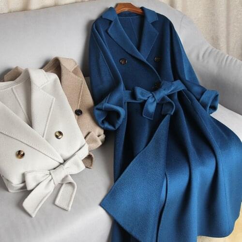 High quality Double-sided Cashmere Wool Coat Women Double breasted Elegant Slim Long Overcoat Female 2020 New Winter Wool Coats