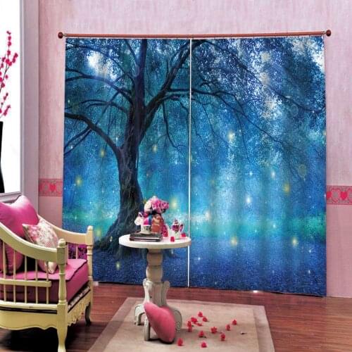 Dream 3D Curtains For Girls Room beautiful night view Blackout Drapes Cortinas big tree Curtain For Windows