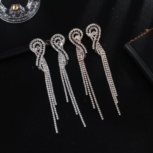 New fashion Crystals Long Tassel Geometric Hyperbole Drop Earrings for women Ethnic Dangle Earrings female Party Jewelry E663