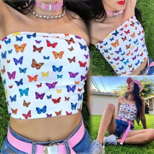 2019 New Butterfly Print White Tube Tops Womens Strapless Short Top Safety Underwear Summer Female Tops Shirts