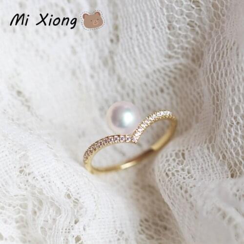 Mi Xiong 925 Sterling Silver Rings for Women Engagement Wedding Luxury Pearl Jewelry Elegant Party Classic Charm Gift Trendy