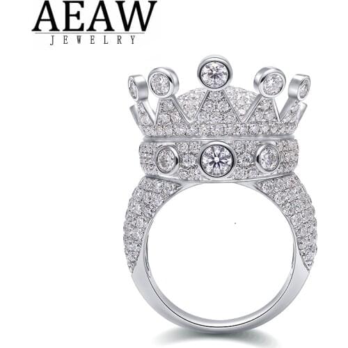 AEAW Solid 14K 585 White Gold DF Color Moissanite Engagement Ring Crown Moissanite Band for Women Ladies Ring
