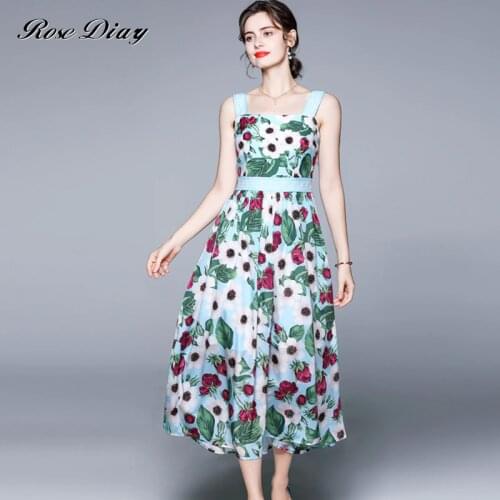 Vintage Tulip Flower Dress 2021 Summer Women Elegant Spaghetti Strap Slash Neck Floral Printed Nail Drill Boho Long Dress