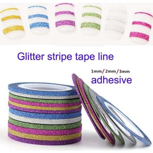 1mm/2mm/3mm 6Rolls Glitter Striping tape Nail Art Lines Manicure Stickers decal decoration Washi tape For Polish Gel, (6colors)