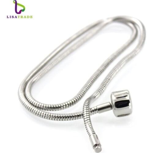 10pcs/lot 3mm 316L Stainless steel Snake Chain European Necklaces Fit Murano Beads DIY chains PABR17-18*10