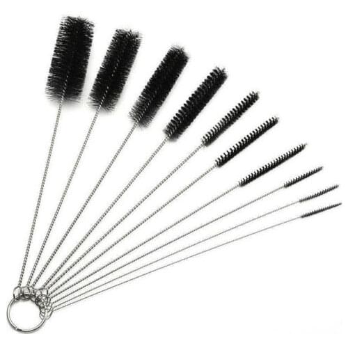 Brand New 10pcs Stainless Nylon Cleaning Brushes Test Tube Glass Cup Bottle Brush Straw Washing Cleaner Kitchen Home Bristle Kit