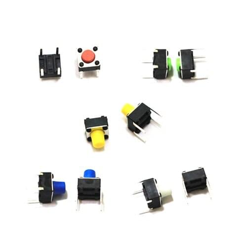 100Pcs 6*6*5mm Vertical Pins Micro Push Button Tactile Tact Electronic Switch Brown/Blue/Black/Red/Orange/Green/Yellow/White