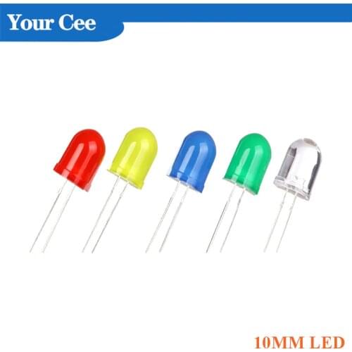 100pcs LED Diode 10MM F10 LED Kit Green Blue White Red Yellow DIY Eelectronic Components Light Emitting Diode