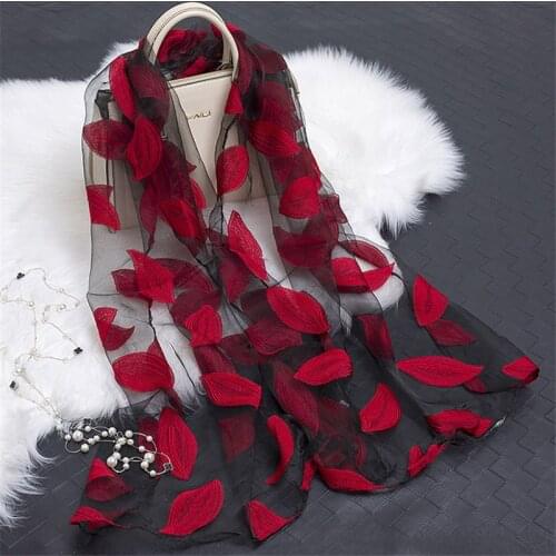 2019 hot sale silk scarf womens summer breeze lightweight sheer wrap and shawls bandana beach organza gauze lace hollow scarf