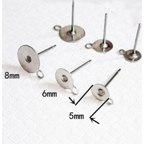 50pcs Stainless Steel Blank Earring Posts Base With Loop Fit 5mm 6mm 8mm Cabochon Settings Bezel Tray For DIY Jewelry Making
