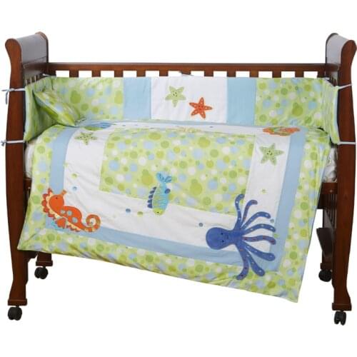 7PCS embroidery baby bedding set baby Quilt Bumper bed cot bedding set bed linen ,include(bumper+duvet+sheet+pillow)
