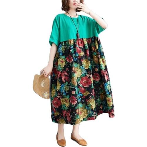 ARCSINX Floral Womens Dress Plus Size 4XL 5XL 6XL Oversized Cotton Short Sleeve Summer Dress Women Casual Dresses Women 7XL 8XL