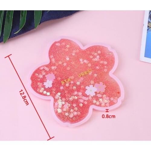 Glittering Drink Cherry Blossom Delicate Coaster with Glittering Fast Sand Flowing Drink Coaster