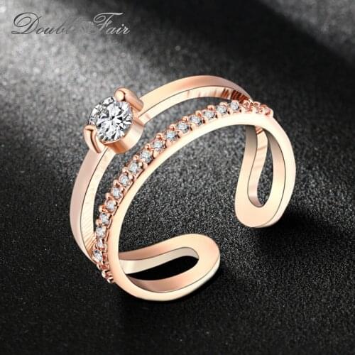 Brand Resizable Cubic Zirconia Rings Rose Gold Silver Color Wedding Engagement Fashion Jewelry Gift For Women R481
