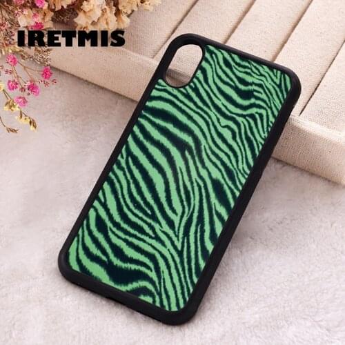 Iretmis 5 5S SE 2020 Phone Cover Case for iPhone 6 6S 7 8 Plus X Xs XR 11 12 Mini Pro Max Rubber Silicone Neon Green Zebra Print