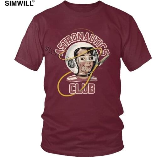 Vintage Astronautics Club T Shirt Men Retro Cotton Graphic Astronaut Tee Short Sleeve Cosmonaut T-shirt Burgundy Streetwear Tops