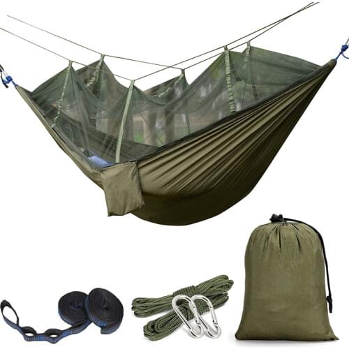 Camping Hammock with Mosquito Bug Netting Packable Hammock Parachute Nylon Hanging Swing Hammock for Backpacking Survival Travel