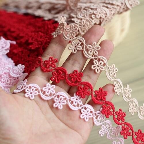 1.5cm or 0.59inch wide-2Yards/lot Pink + red Embroidery Lace Trim for Bridal,Wedding Gown, lovely