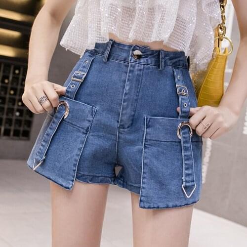 Summer korea style high-waist denim shorts women all-match Korean loose wide-leg A-line short jeans hot pants