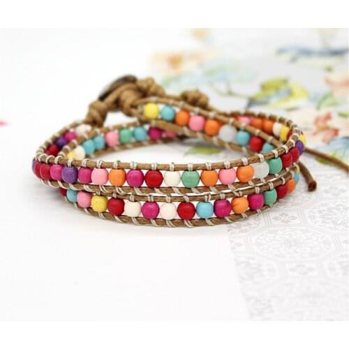 Hot Sale 2Pcs Bohemian Polychrome Stone Wax Thread Braid Multi - layered Twine Beaded Bracelet Jewelry for Women Drop Shipping