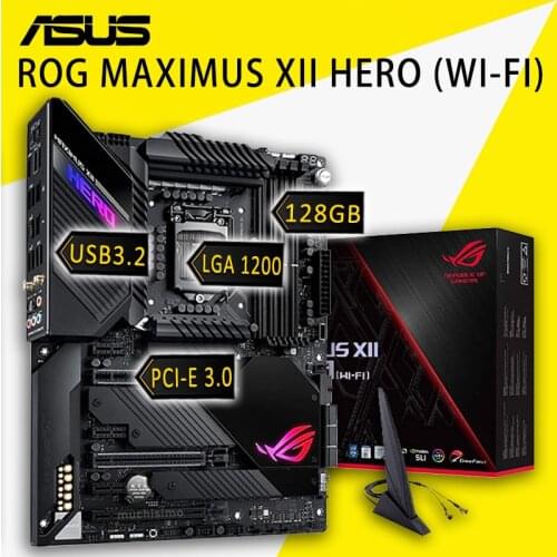 LGA 1200 Asus ROG MAXIMUS XII HERO (WI-FI) Motherboard DDR4 128GB M.2 SSD PCI-E 3.0 Overlocking RGB Z490 Gaming Placa-Mãe 1200