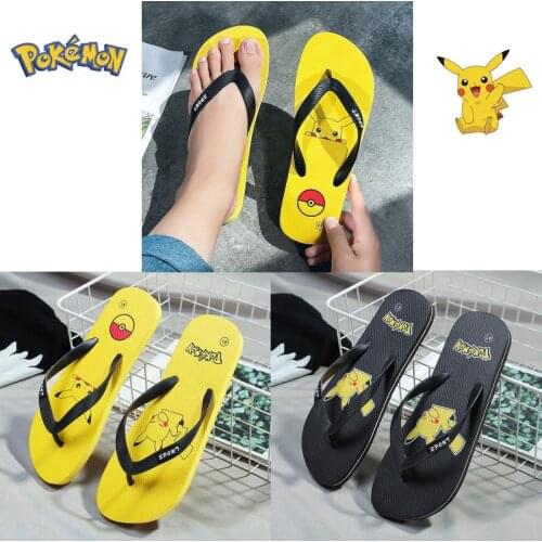 Pokemon Pikachu Cute Anime Flip-Flops Outer Wear Personalized Slippers Cartoon Mens Beach Sandals Fashion Home Casual Slippers