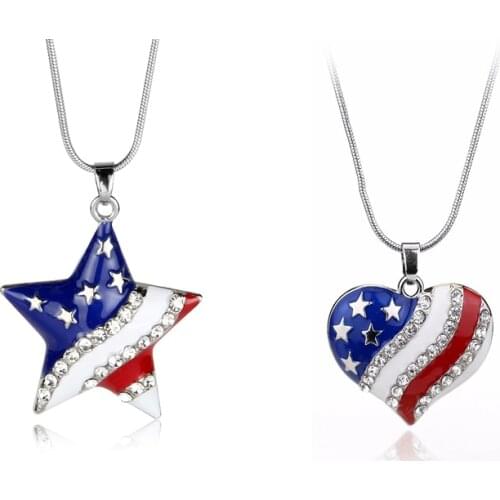 Fashion Womens Fashion American USA Flag Pattern Necklace Crystal Heart Star Starfish Shape Pendant Necklace Jewelry gift