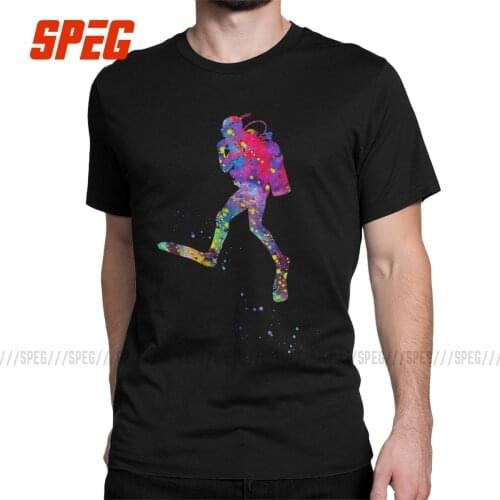Scuba Diving Mens T Shirt Watercolor Art Novelty Tees Short Sleeve Round Neck T-Shirt Pure Cotton Gift Idea Clothes New