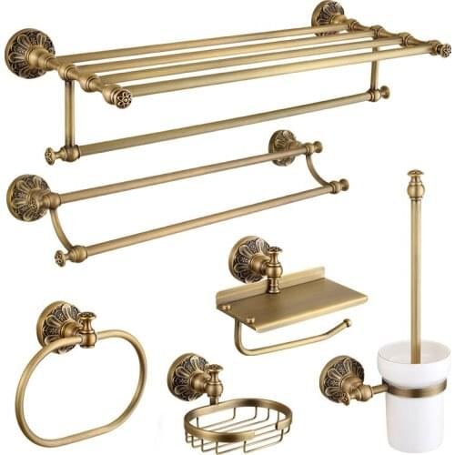 Bathroom Hardware Set Brass Towel Rack Paper Holder Towel Bar Corner Shelf Toilet Brush holder Antique Bathroom Accessories Set