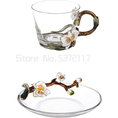 Enamel color high value glass coffee cup set female American small luxury pastoral cup