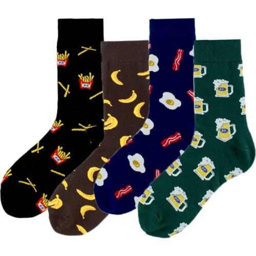 Beer Banana Fried Egg French Fries Socks Cotton Skate Cool Casual Socks Women Men Streetwear Funny Sock Kawaii Short Happy Socks