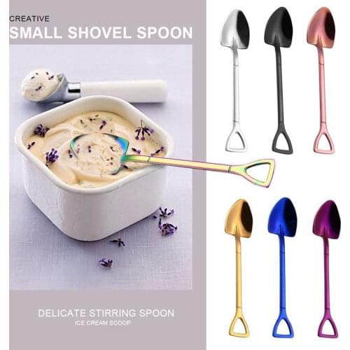 New Silver creative stainless steel 304 small shovel spoon design gold-plated tableware coffee spoon ice cream soup honey spoon