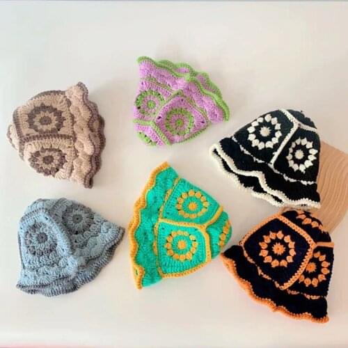 New 2021 fashion sun hats foldable Hollow Crochet Knitting multicolor Bucket hats Girls fisherman hat woolen hollow basin hat