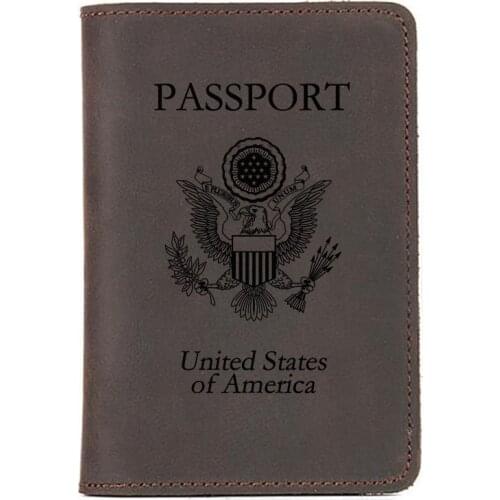 USA Genuine Leather Passport Cover America Card holder engrave name and phone number gift United States Passport Holder