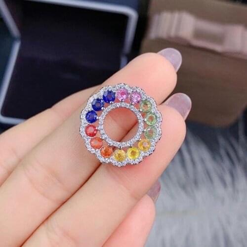 Natural Multicolor sapphire Necklace natural gemstone Pendant Necklace S925 silver trendy romantic circle woman gift Jewelry